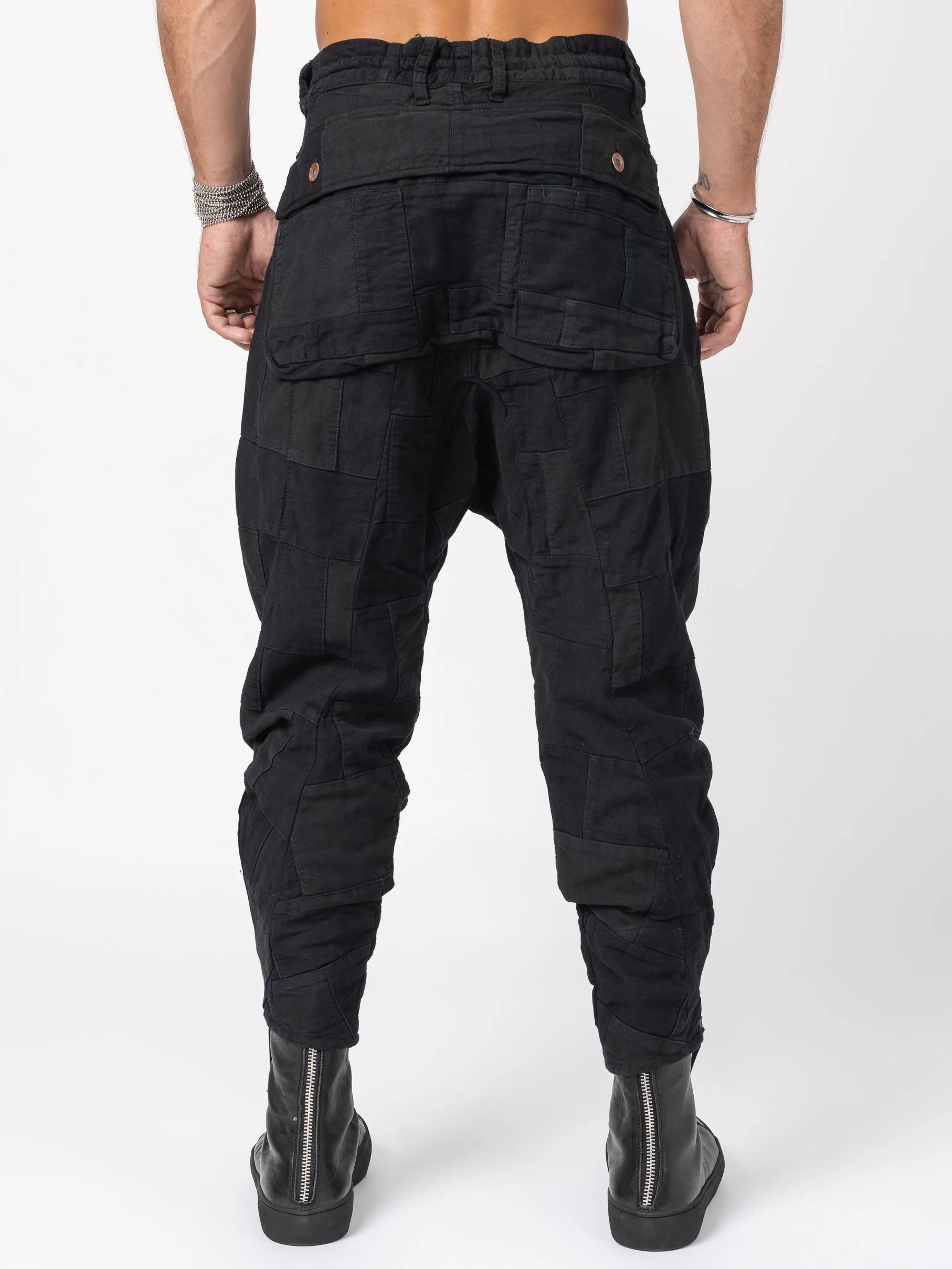 D.HYGEN Patchwork Zip Tapered Cropped Pants - Black