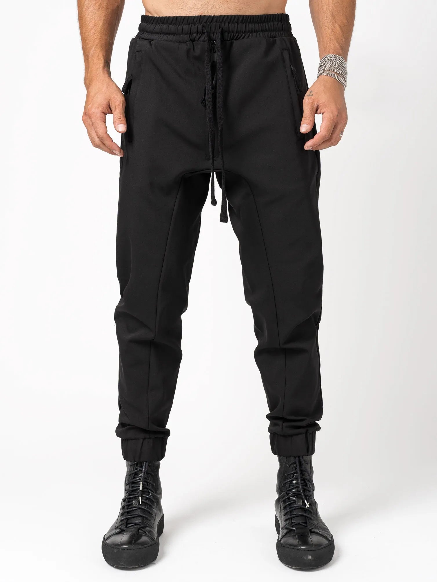 Woven drop crotch trousers