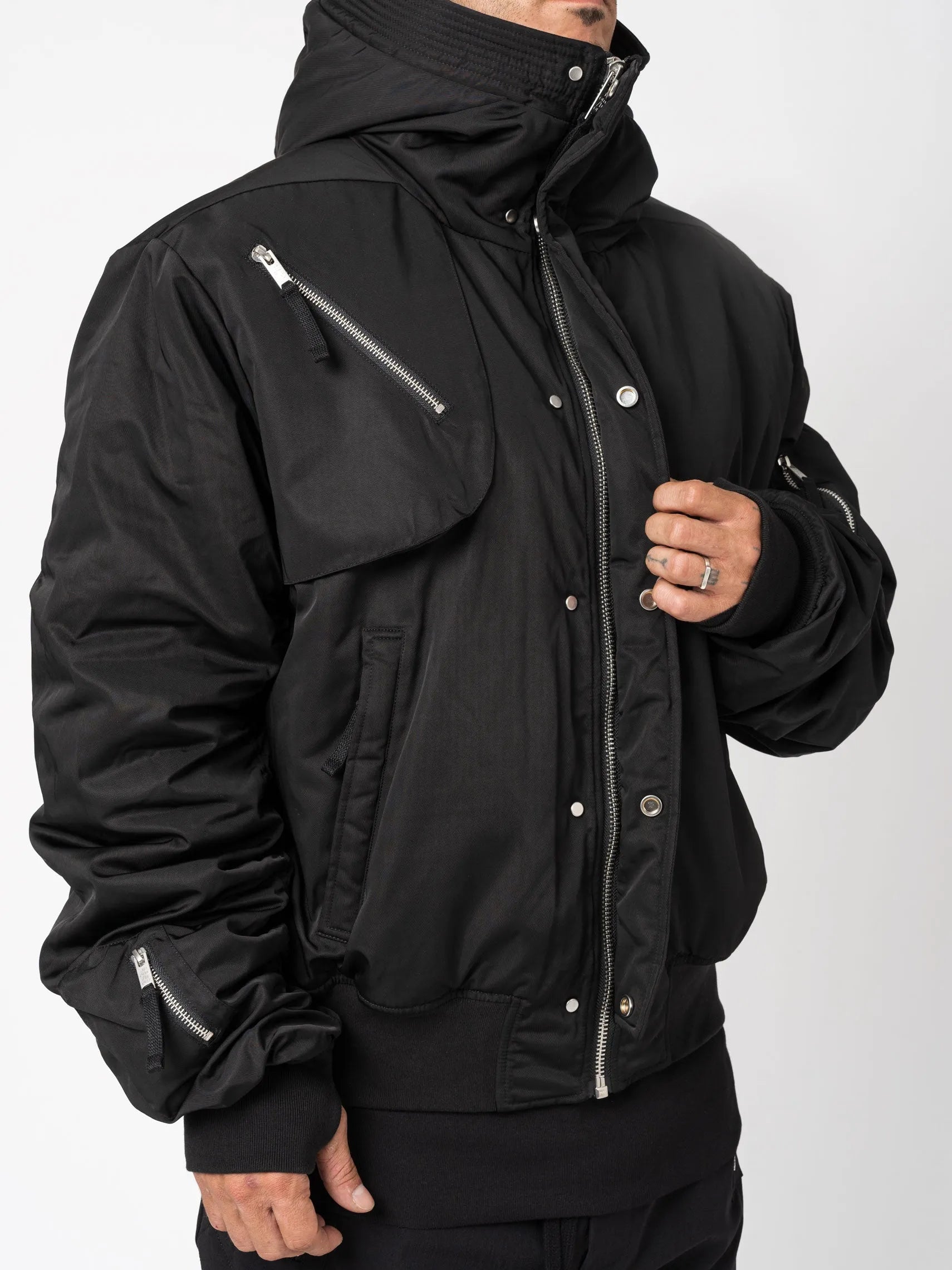 Hooded nylon bomber jacket