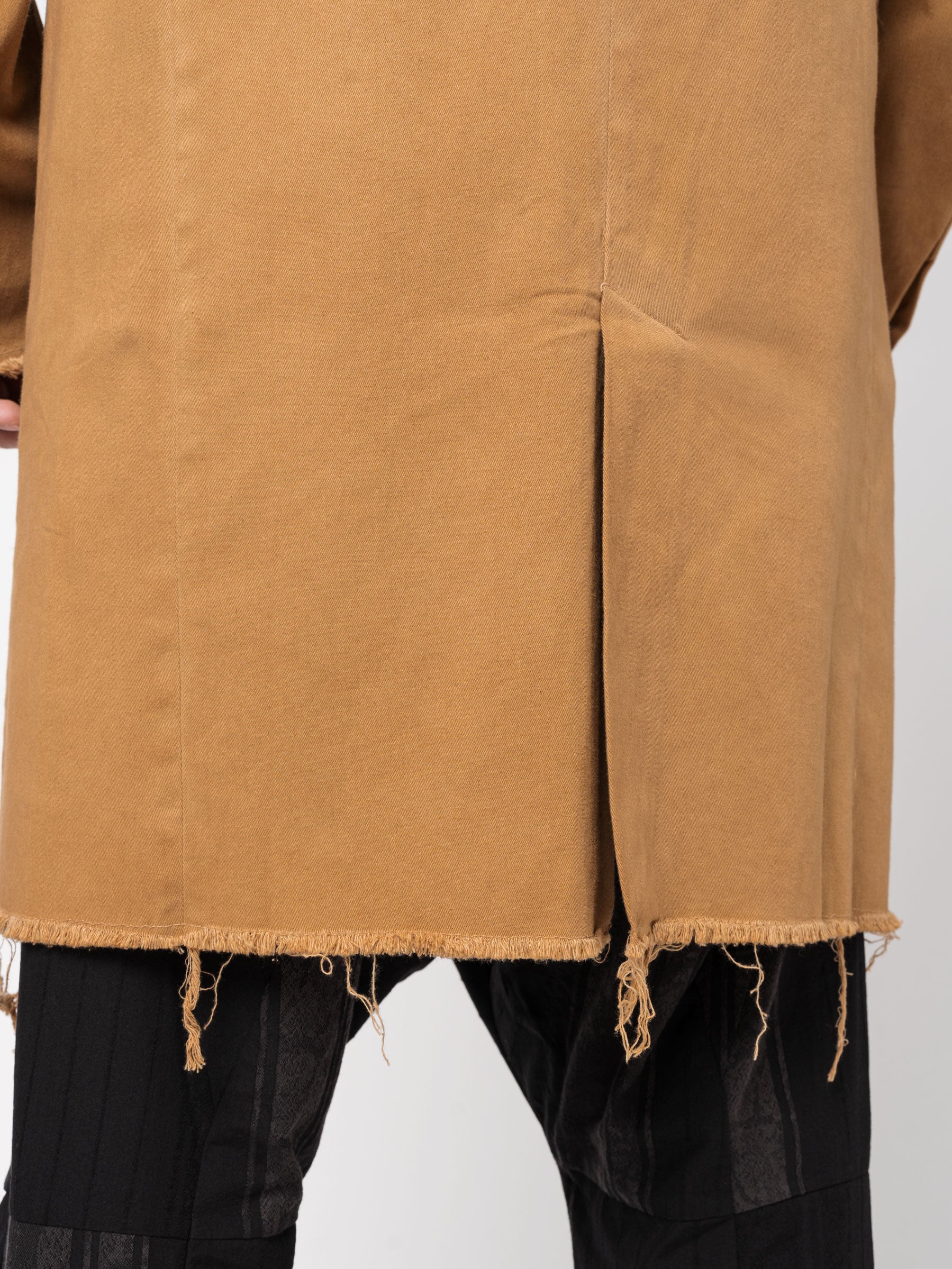 Long Frayed Edge Button-Up Jacket