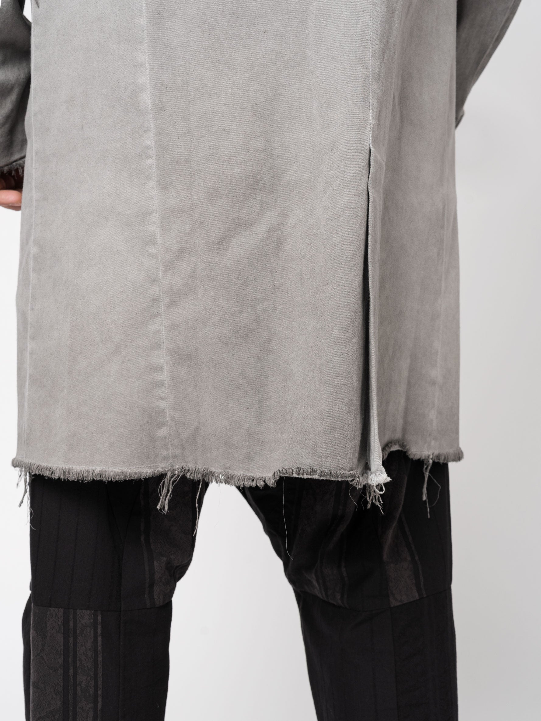 Long Frayed Edge Button-Up Jacket