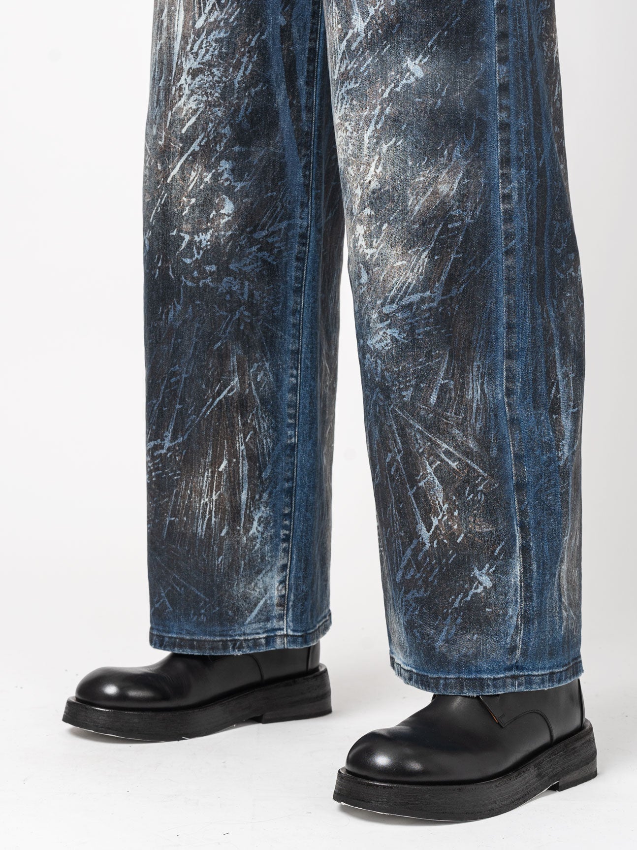 Blue Dirty Laser Wide-Leg Pants