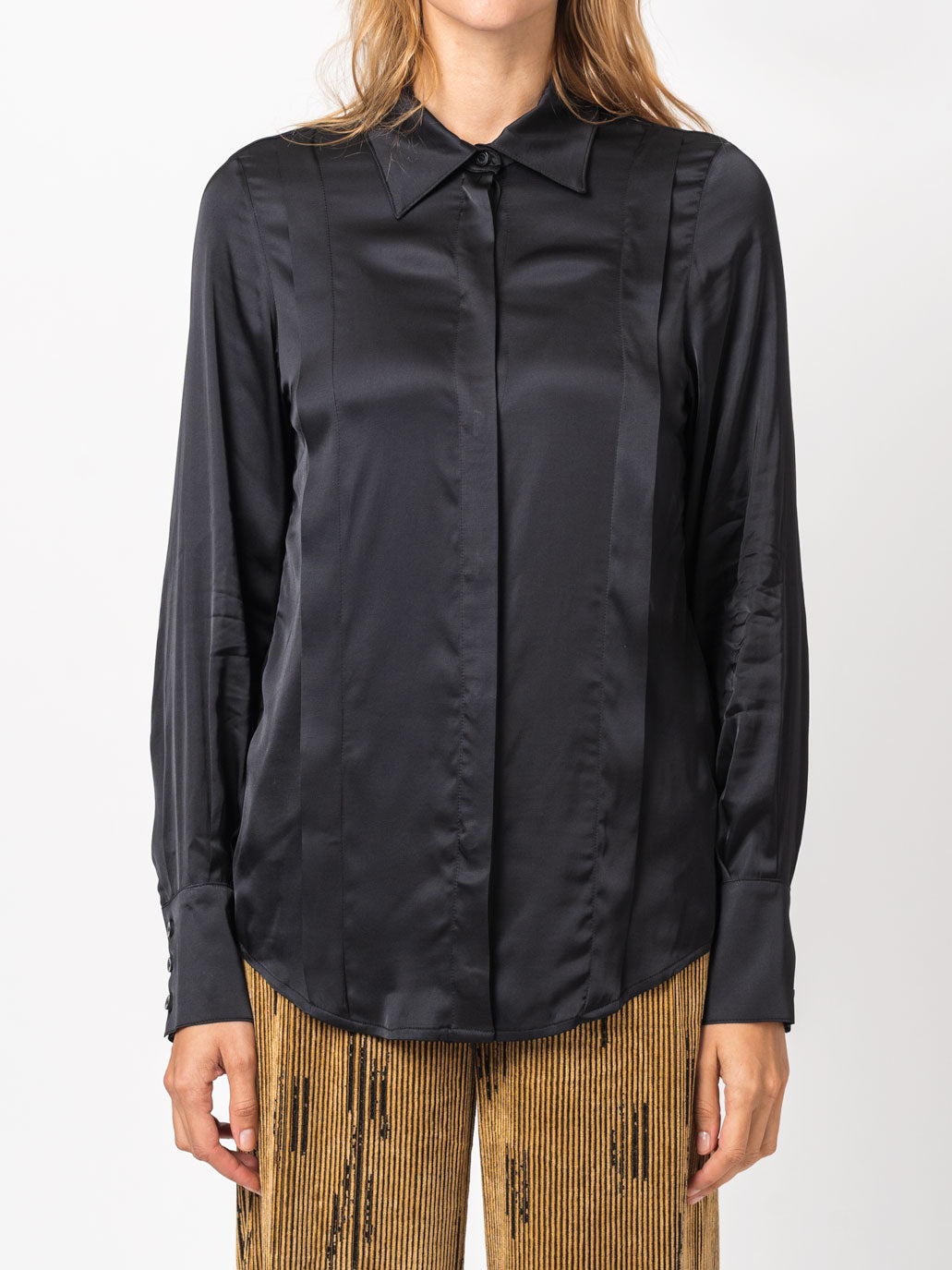 Collared Long-Sleeve Shirt with Tie Detail