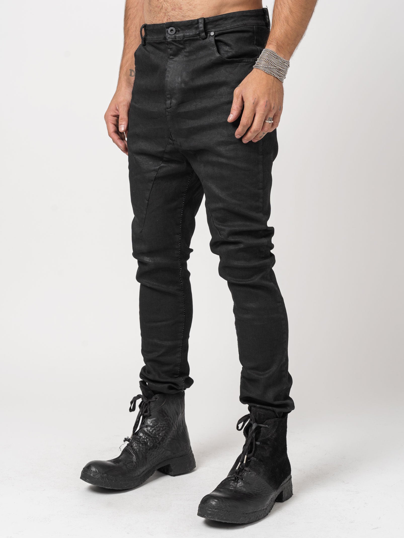 Low Crotch Jeans with Leather Effect