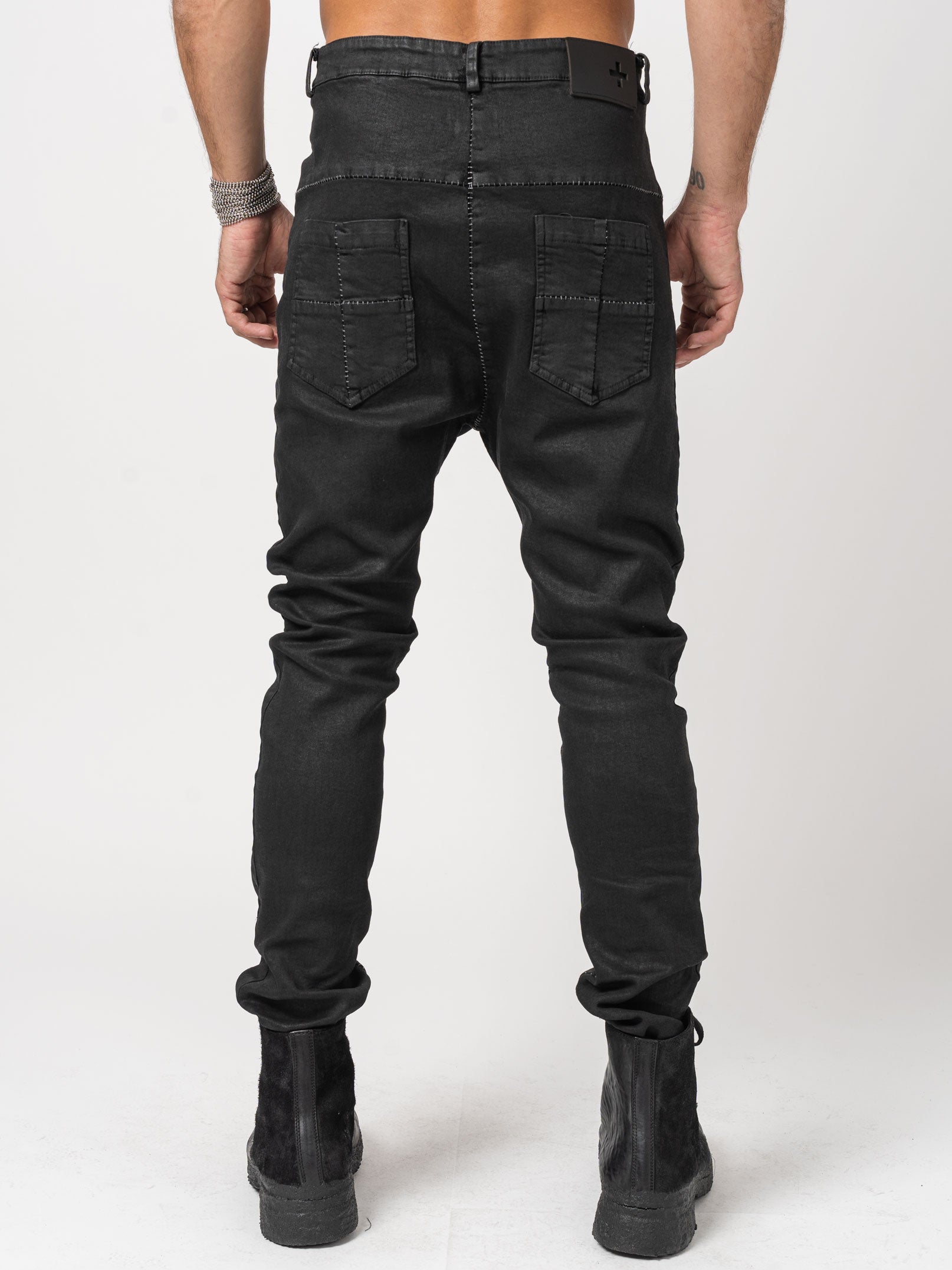 Low Crotch Jeans with Leather Effect