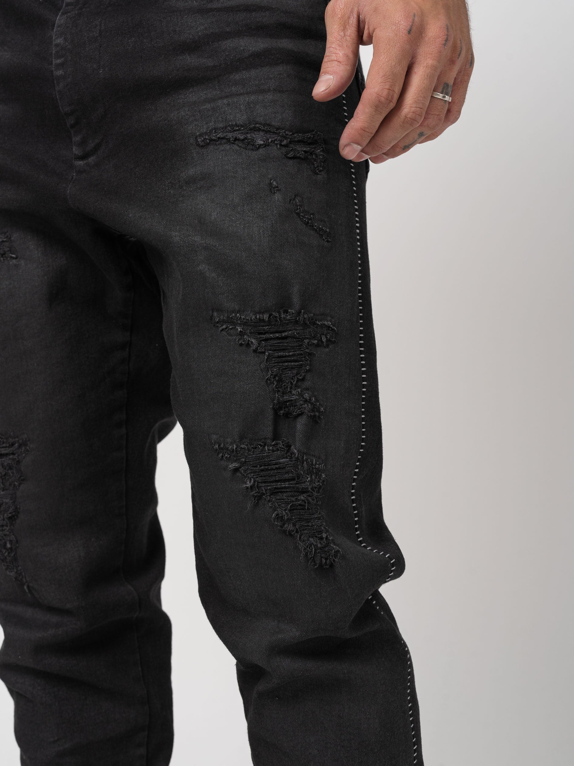 Low Crotch Jeans with Leather Effect