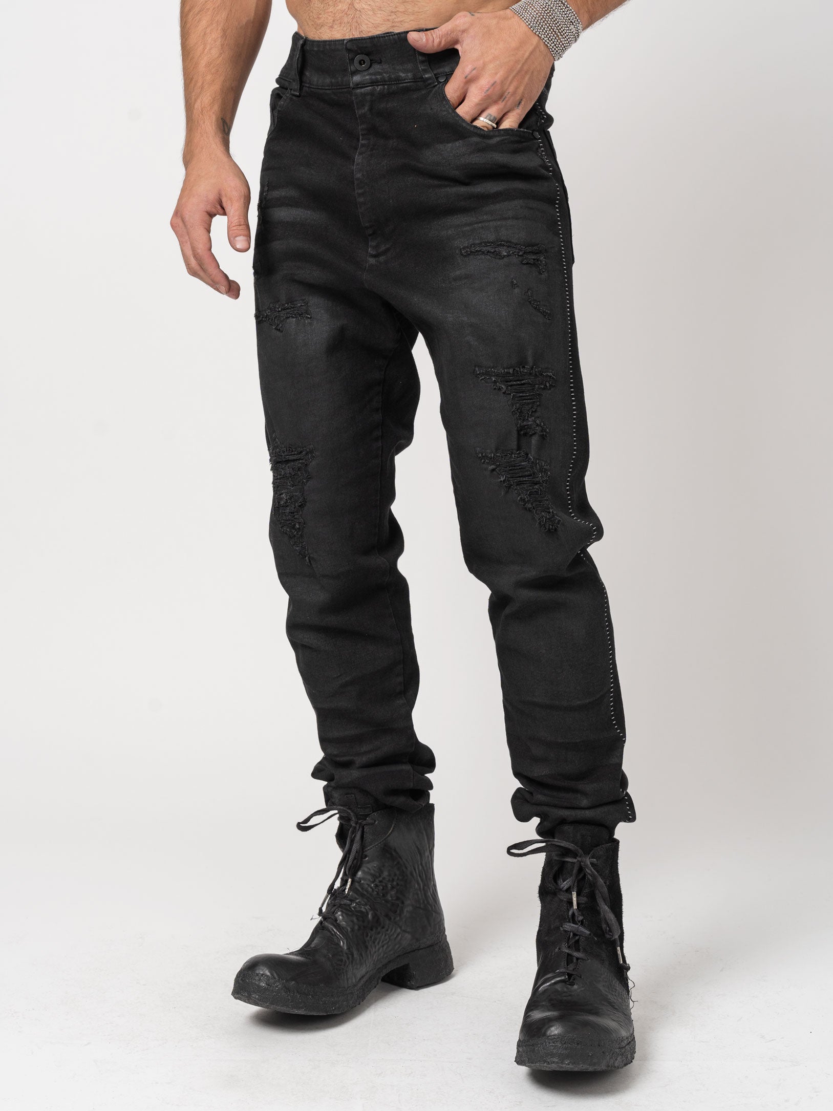 Low Crotch Jeans with Leather Effect