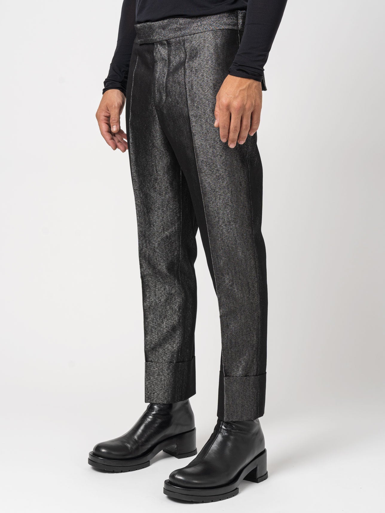 Denim Lamé Trousers