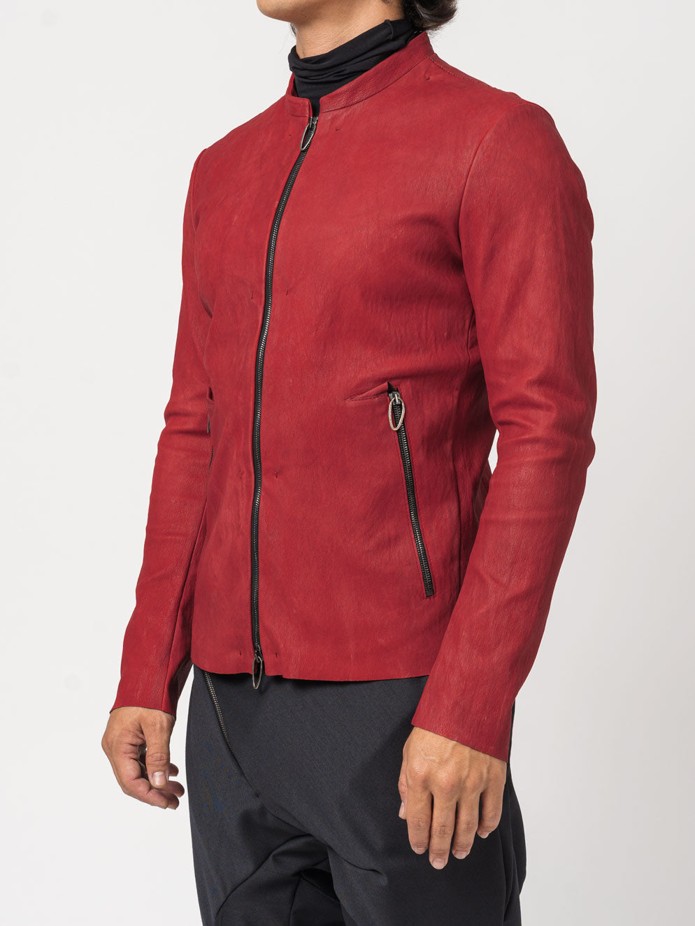 Red Textured Leather Jacket