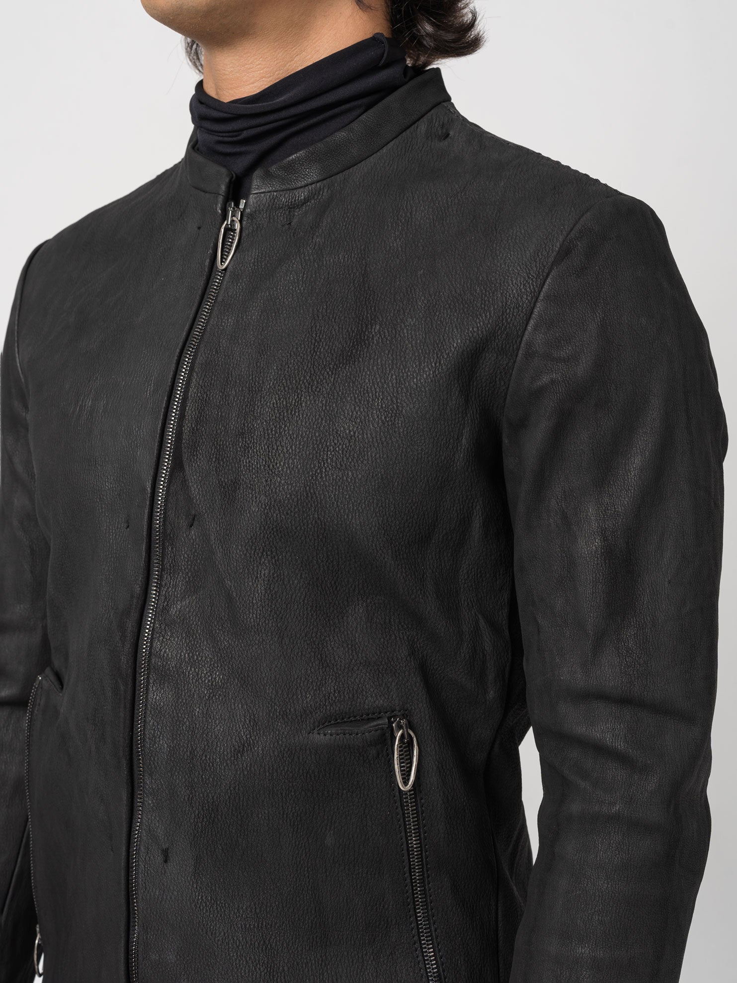 Black Textured Leather Jacket